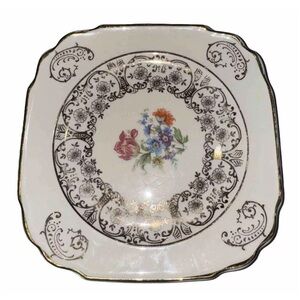 Harker Pottery Co Square Floral Design Dessert Plates Set Of 6 22KT Gold Trim